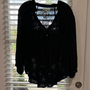 Angels by the Sea Hawaii Semi Sheer Shell & Starfish open Appliqué Top SZ L VTG